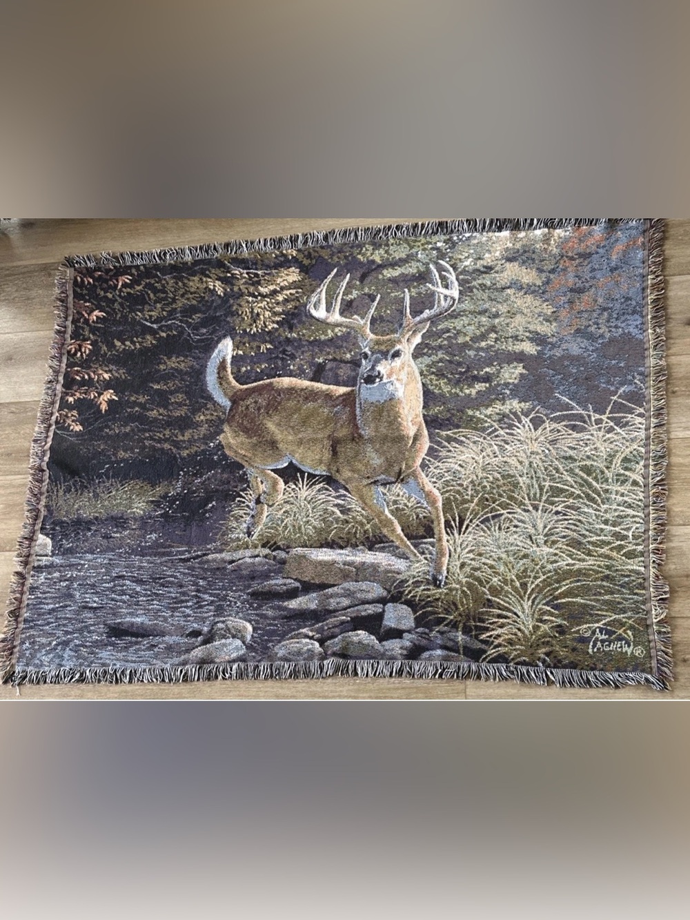 Vintage Woven Whitetail Deer Throw Blanket  Hunting Hobby Father’s Day Al Agnew